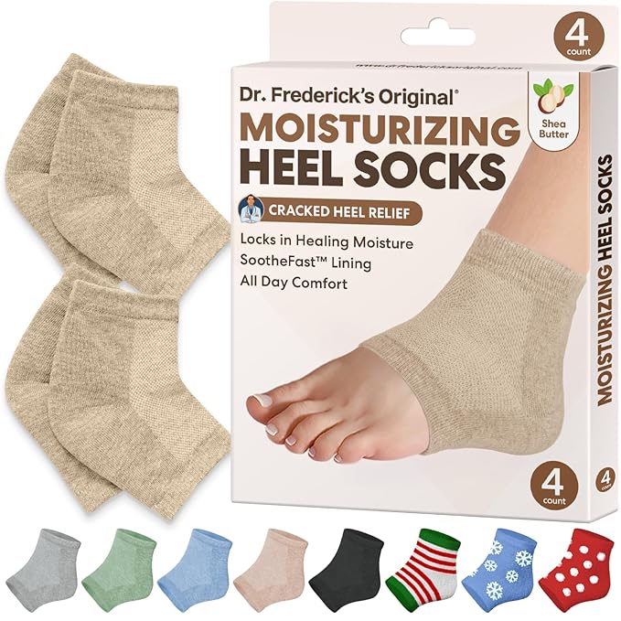 Dr. Frederick's Original Moisturizing Heel Socks for Cracked Heel Treatment - 2 Pairs - Socks for Dry Feet - Cracked Skin Repair & Overnight Hydration - Foot Care for Women & Men - Shea Butter