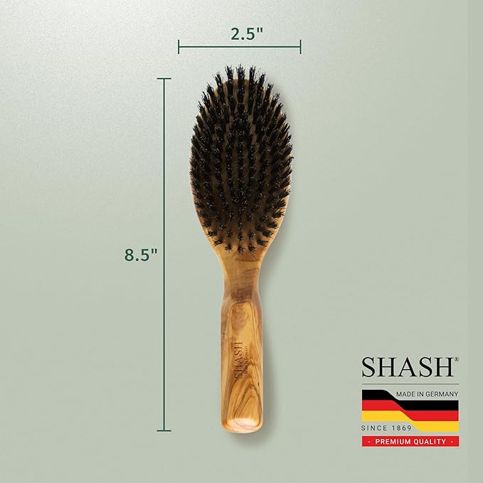 SHASH Everyday 100% Boar Bristle Hair Brush - Made in Germany | Suitable For Thin To Normal Hair, Firm, and Naturally Conditioning | Enhance Texture, Exfoliate, and Stimulate the Scalp