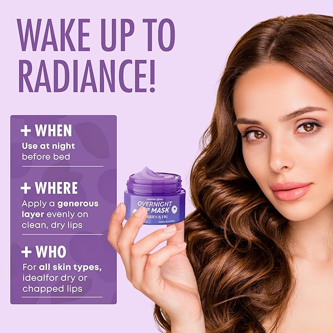 Berries & Fig Lip Mask - Dermatologist Tested, Anti-Aging, Korean Skin Care, Deep Hydration, Overnight Lip Repair - Non- GMO, Vegan, Clean Beauty, 95% Natural, Cruelty-Free - 1 Pack