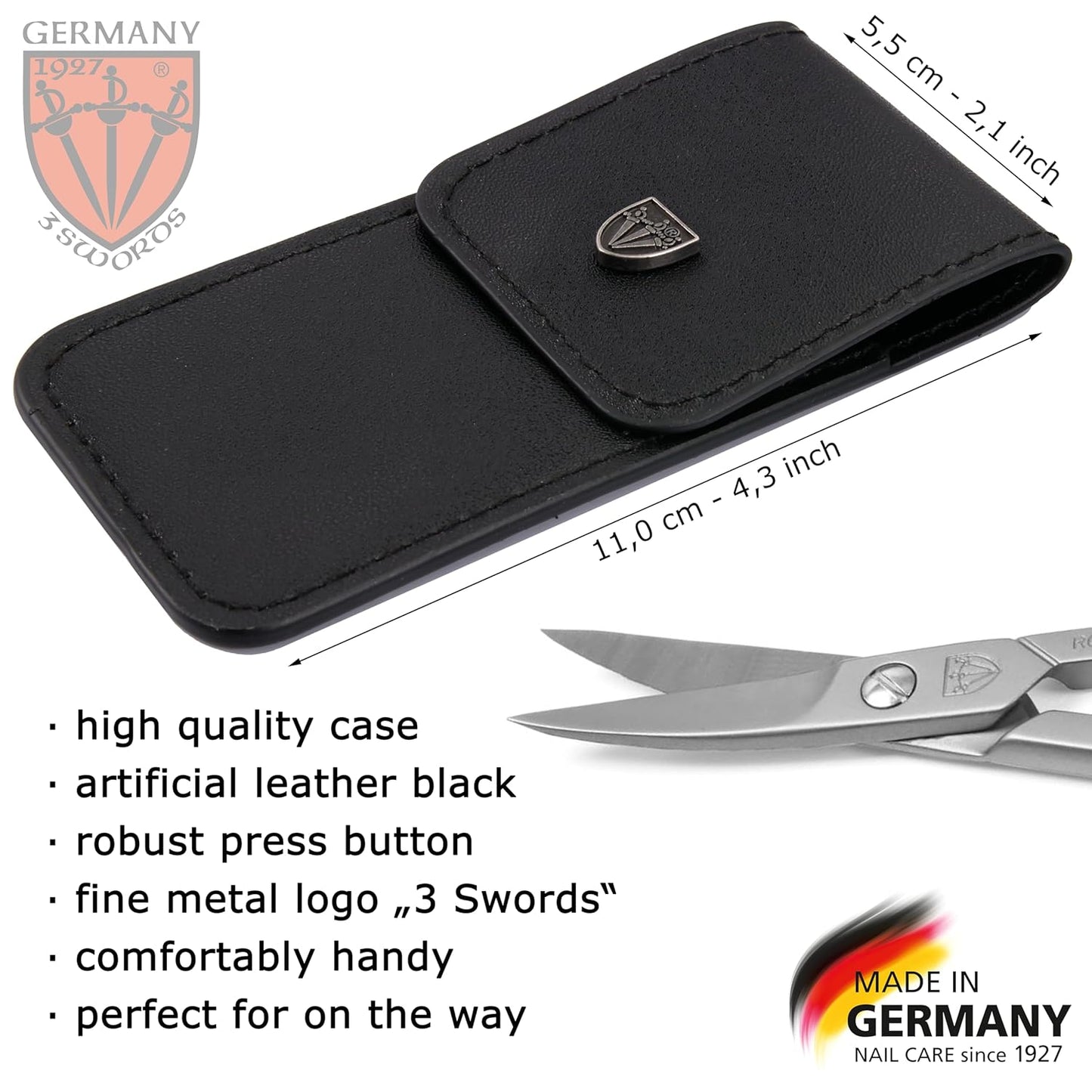 3 Swords Germany - brand quality STAINLESS STEEL INOX CURVED NAIL SCISSORS (1 PIECE) with case for manicure pedicure - nail care by 3 Swords - Made in Germany