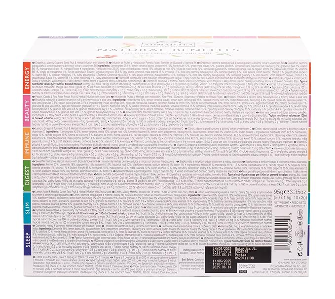 Ahmad Tea Natural Benefit Functional Tea Selection Pack | Green teas, Fruit & Herbal Infusions | Perfect herbal tea gift - 60 Teabag Sachets | 6 blends