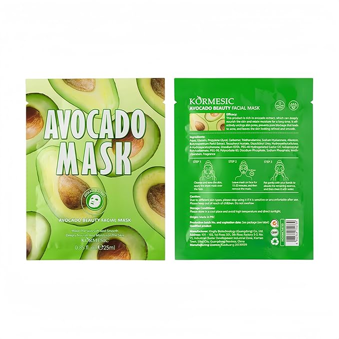 Facial mask Moisturizing face Mask - 10 Sheets, Deep Hydration, Improves Dry Skin, Sheet Mask, skincare for All Skin Types (10pcs, Avocado)