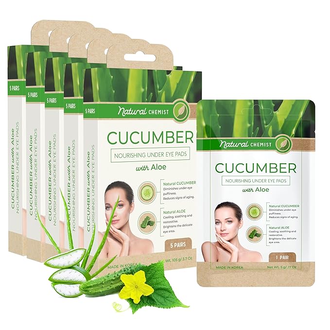 Cucumber & Aloe Under Eye Patches - Soothing, Anti-Aging, Cooling, Hydrating, Dermatologist Tested, Cruelty Free Korean Skin Care For All Skin Types - 25 Pairs (5 Pack)