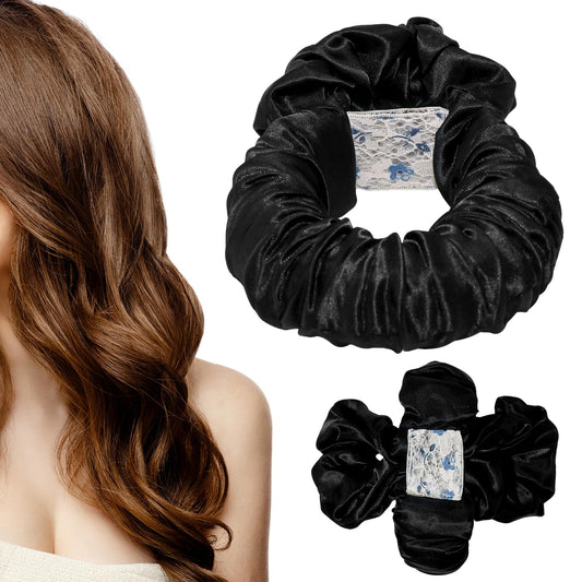 Heatless Hair Curler, Hair Curlers Overnight to Sleep In, Heatless Curling Scrunchie for Women Soft Silk Lazy Rollers Headband for Long Hair Overnight (Black, 1PCS)