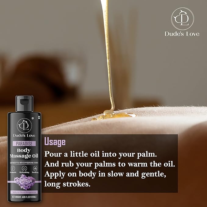 Organic - Lavender Floral Edible Full Body Massage Oil - Relaxing, Calming | No Stain & Non-Sticky |with Fractionated Coconut Oil, Orange Blossom & Lavender Oil - 4.05 Fl Oz