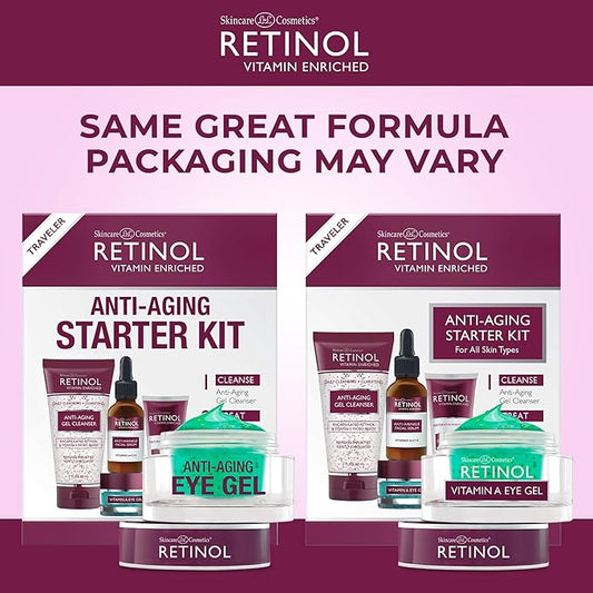Retinol Eye Gel - Reduces Puffiness & Dark Circles, Restores Elasticity Anti-Aging Starter Kit – Perfect For Travel or First Time Try