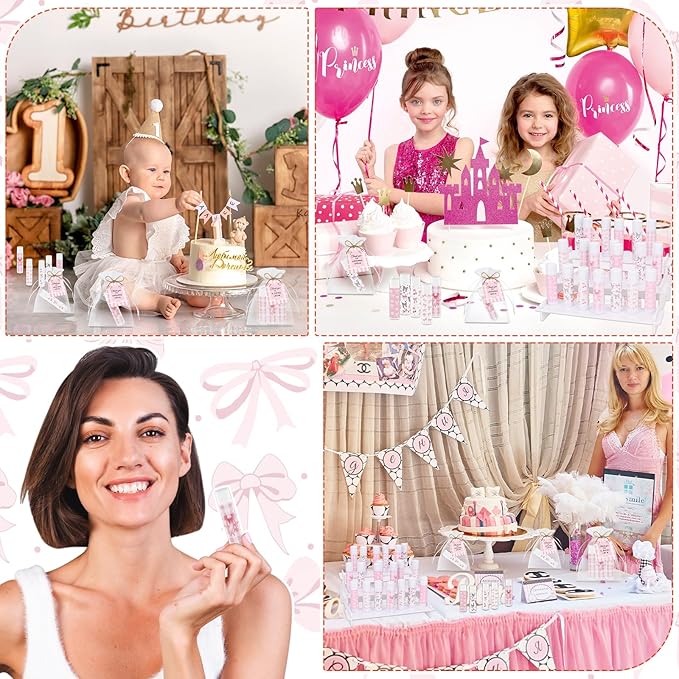 50 Pack Pink Bow Baby Shower Favors Bulk Lip Balm Girls Favors Gifts for Bachelorette Girls Pink Bow Moisturizing Lip Care Pretty lipstick Mother's Day Birthday Party Supplies Decorations(pink bow)