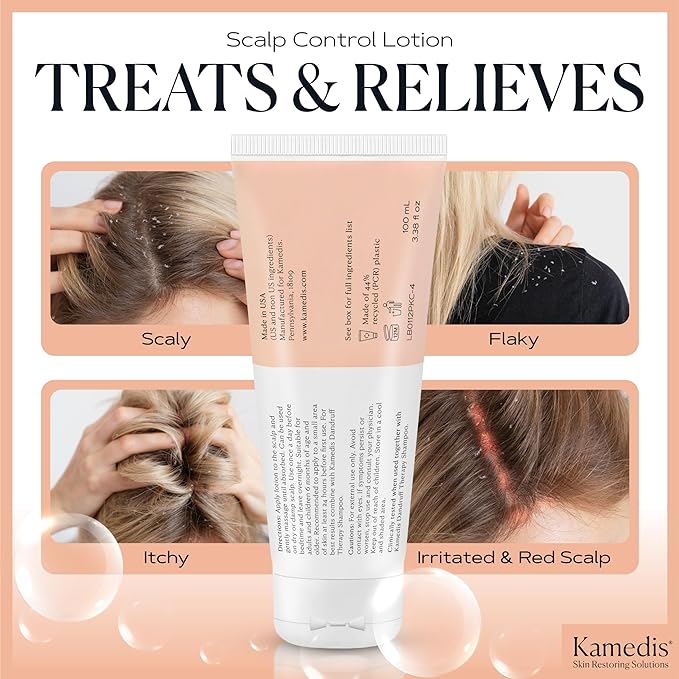 KAMEDIS Anti-Dandruff Therapy Shampoo & Botanical Moisturizer Over-Night Scalp Lotion - Medicated Head Treatment For Dry, Itchy, Flaky, Seborrheic Dermatitis and Sensitive Scalp. Parabens Free. (2pk)