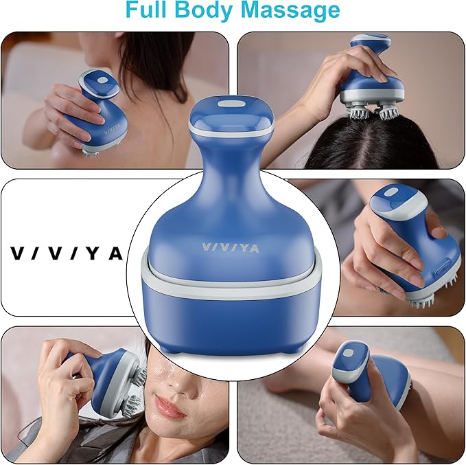 Electric Scalp Massager, Portable Rechargeable Head Massager with 8 Removable Massage Claws, Waterproof Handheld Hair Scalp Scratcher for Full-Body Massage and Stress Relax