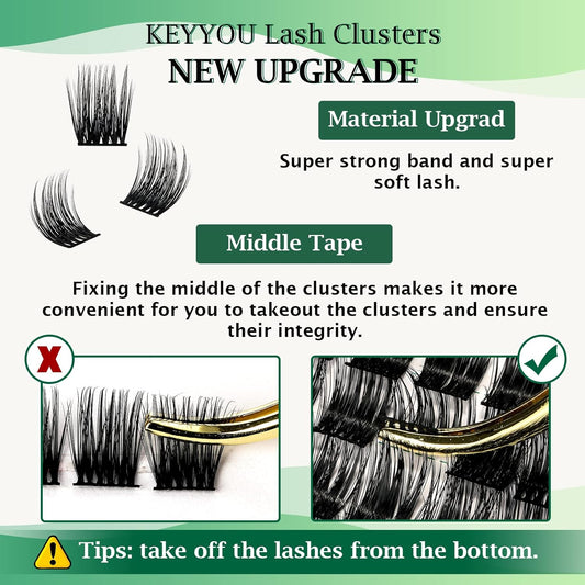 Lash Clusters 96pcs Individual Lashes Y12 D Curl 12mm Cluster Lashes KEYYOU Volume Wispy Lash Extension Soft&Comfortable Easy DIY at Home(Y12 D-12mm)
