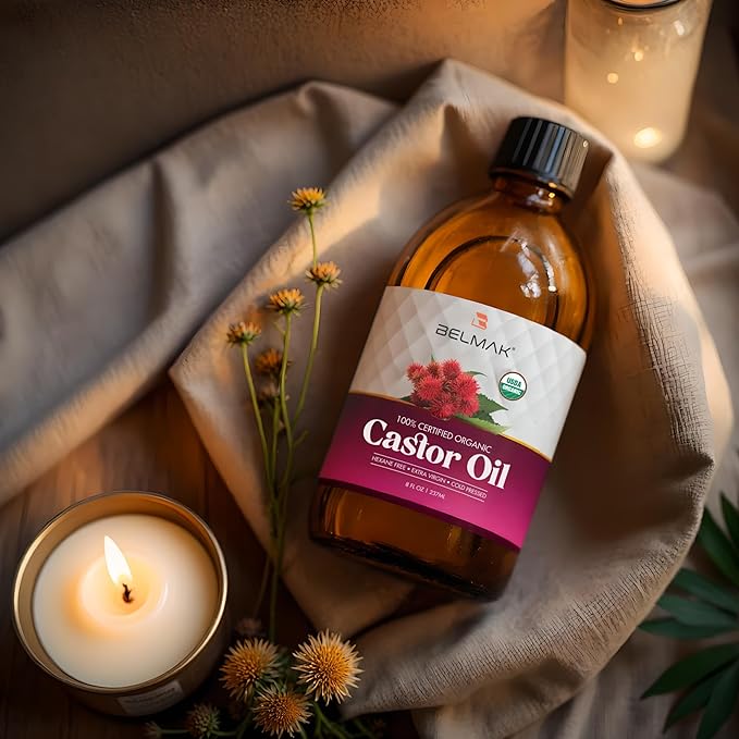 Organic Castor Oil Cold Pressed Unrefined (Glass Bottle 16.2 Oz), USDA Certified Organic, Aceite de Ricino 100% Pure y Natural, Hexane Free, Castor Oil for Hair Growth, Eyelashes & Eyebrows.