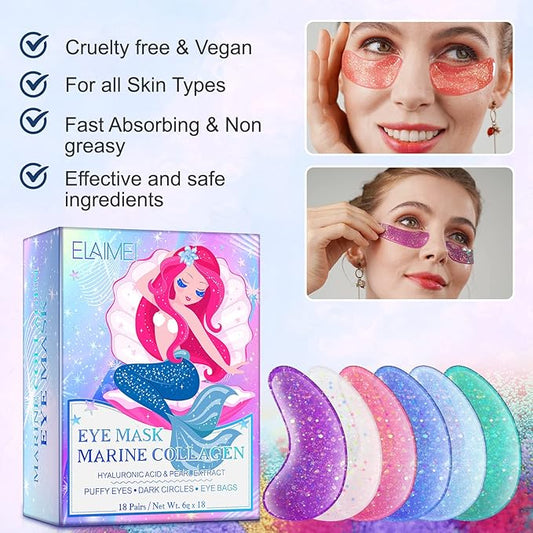 Under Eye Patches (18 Pairs) - Pearl Eye Mask with Natural Marine Collagen, Hyaluronic HA - Reduce Wrinkles, Puffy Eyes, Dark Circles, Eye Bags - Anti Aging Under Eye Masks, Eye Wrinkle Pads & Patches