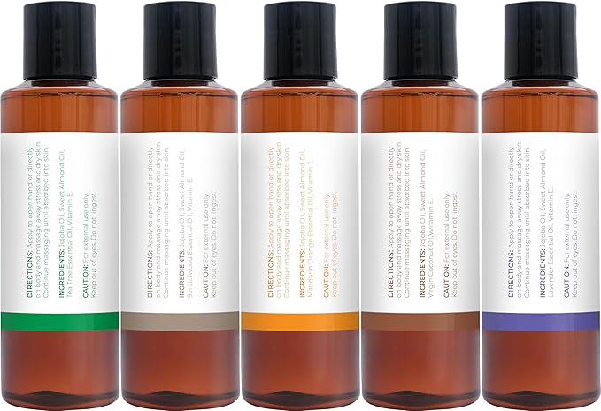 Massage Oil for Massage Therapy – Relaxing Massage Oil Kit, Pure Essential Oils for Skin Care, Jojoba, Sweet Almond, Vitamin E – Body Oil Massage Set