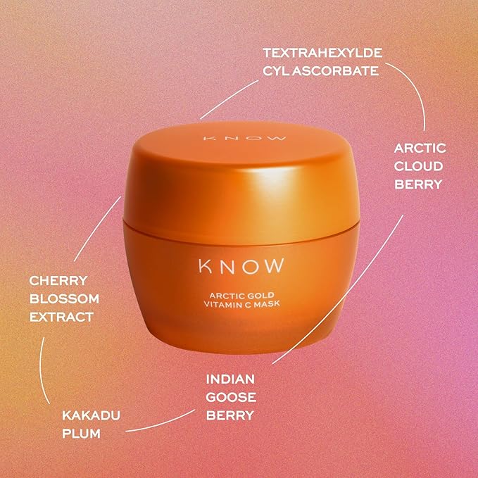KNOW Beauty Arctic Gold Vitamin C Mask - Brighten Dull Skin, Remove Dark Spots and Pigmentation, Reverse Sun Damage, Boost Collagen, For All Skin Types - With Cloudberry and Tetrahexyldecyl Ascorbate