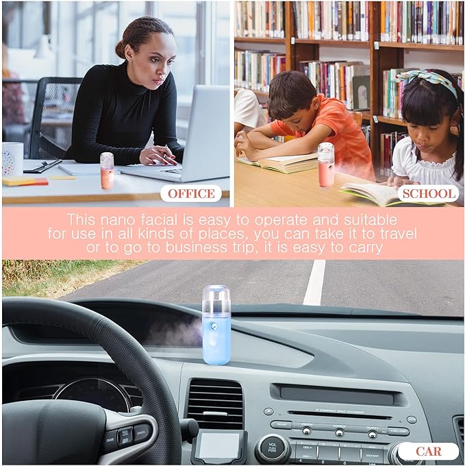 Honoson 2 Pieces Nano Facial Mister 30 ml Mini Face Humidifier Portable Facial Sprayer USB Rechargeable Handy Skin Care Machine for Face Hydrating, Daily Makeup (Light Pink and Blue)