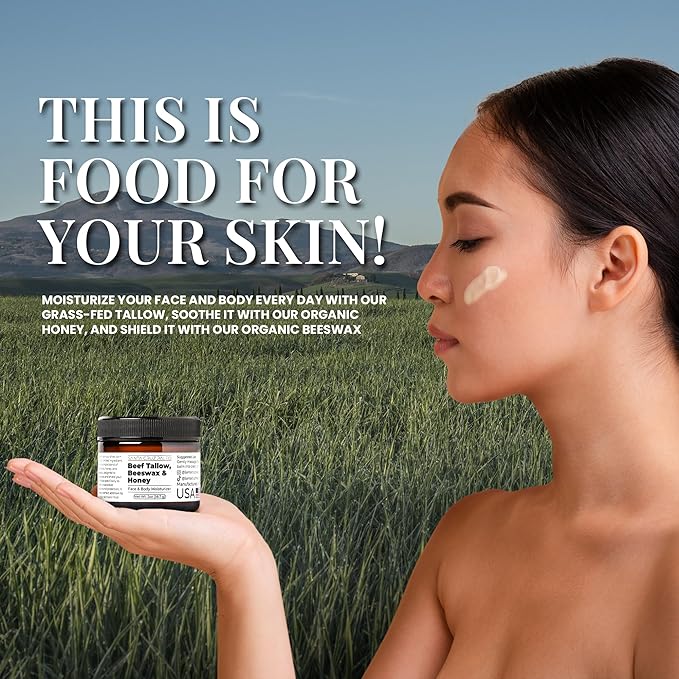 Santa Cruz Paleo Beef Tallow for Skin, Grass Finished & Grass Fed Beef Tallow and Honey Balm Body & Face Moisturizer, Organic Beeswax and Organic Honey, Light Scent, Moisturizing Natural Formula, 2 Oz