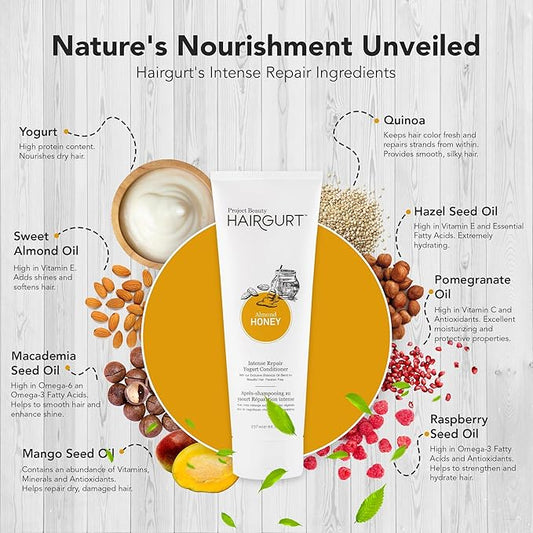 Intense Repair Yogurt Deep Conditioner - Almond-Honey - Natural Hair Care, Hair Products for Dry, Damaged, Frizzy Hair & Hair Growth - 237 ml