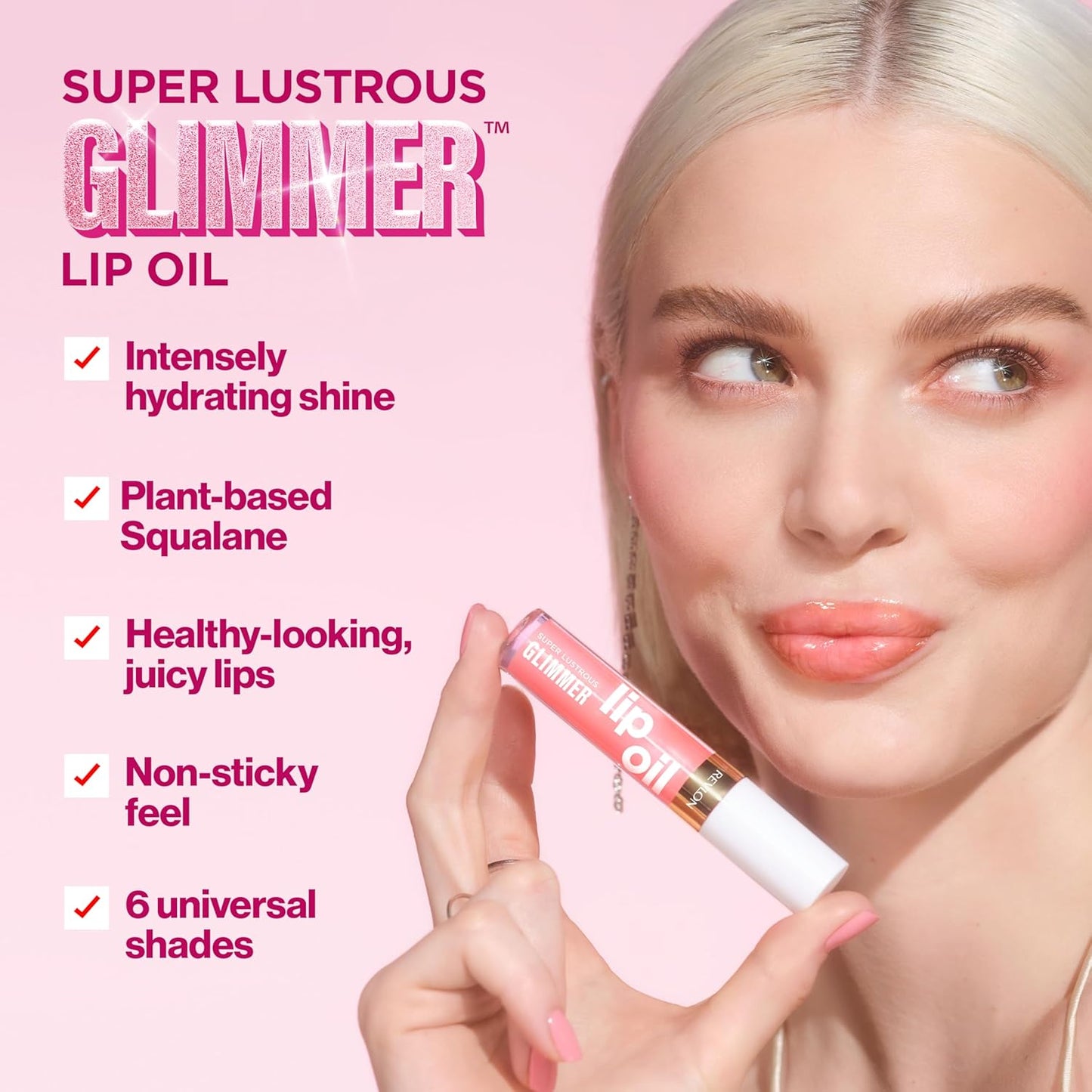 REVLON Super Lustrous Glimmer Lip Oil, Moisturizing & Tinted, Shiny Finish, Made with Plant-Based Squalane, 003 Glow Mama, 0.13 fl oz