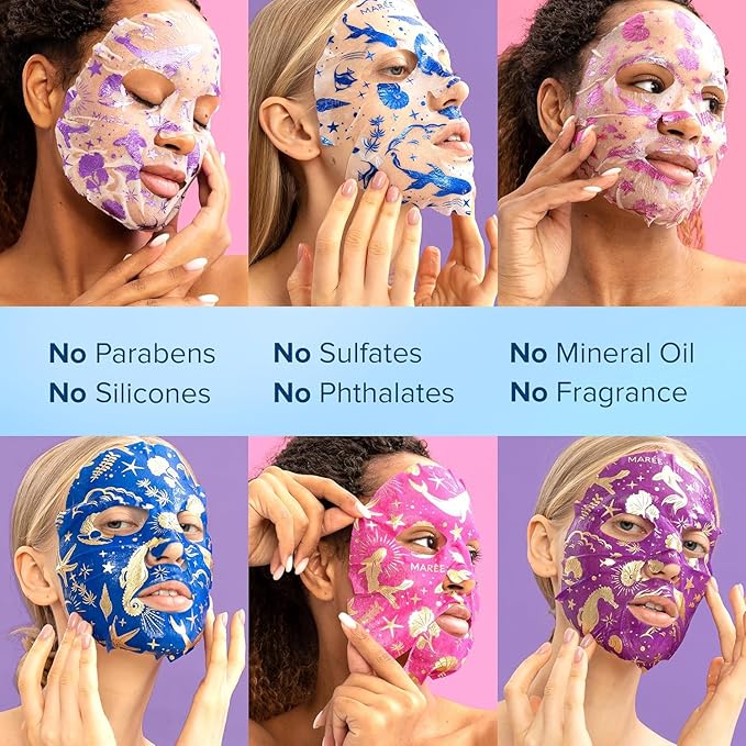 MAREE Collagen Facial Mask with Hyaluronic Acid 2 PACK - Sheet Face Masks Skincare with Green & Red Algae Extract - Hydrating Mascarillas Faciales For Women Skin Care