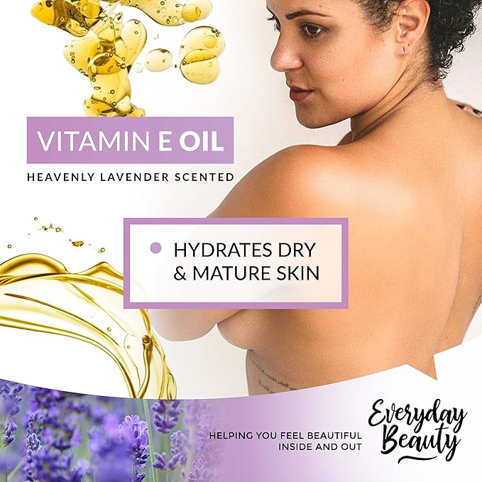 Organic Vitamin E Oil - Heavenly Lavender Scented USDA Certified 100% All Natural Plant Based 8oz - Lightweight and Great for Scars After Surgery - For Face, Skin and Nails - Anti Aging
