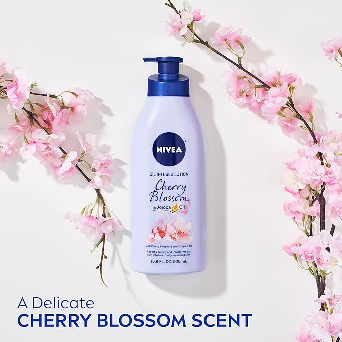 NIVEA Cherry Blossom and Jojoba Oil Infused Lotion, Moisturizing Body Lotion for Dry Skin, 16.9 Fl Oz Pump Bottle