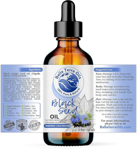 Bella Terra Oils - Organic Borage Seed Oil 4oz - Full of GLA, Embrace The Essence of Pure Organic Borage, Rich in Vitamins A & C, A Natural Boost for Skin's Vitality