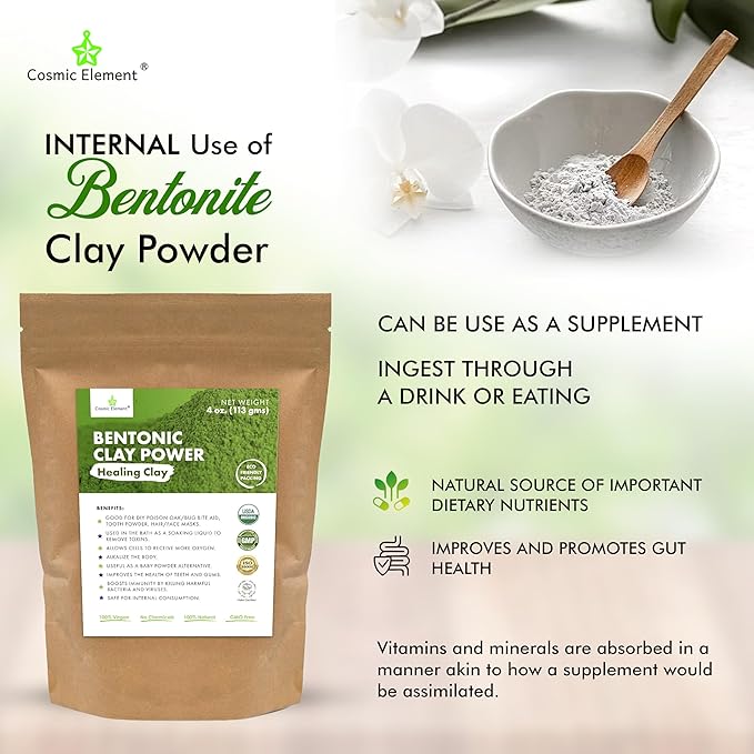 100% Pure Calcium Bentonite Clay Powder | Skin Care Detox - Deep Pore Cleansing Face & Body 4 oz & Aloe Vera Powder - Hydrating After Sun Care | for Face, Body, Skin & Hair care -4oz