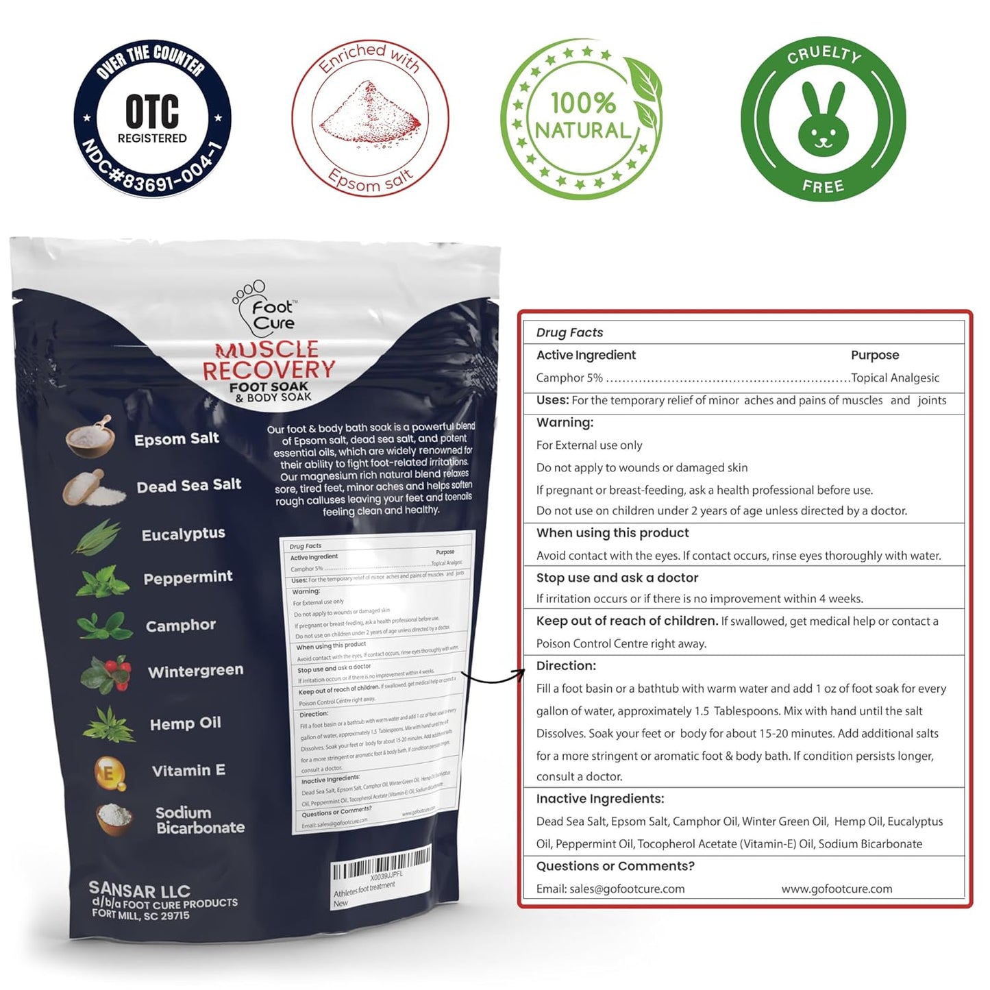 Tea Tree Oil & Muscle Foot Soak with Epsom Salts - All-Natural Salts for Post-Workout Recovery - Softens Calluses, Soothes Sore & Tired Feet, Foot Odor Control, Spa Pedicure, Made in USA, Pack of 2