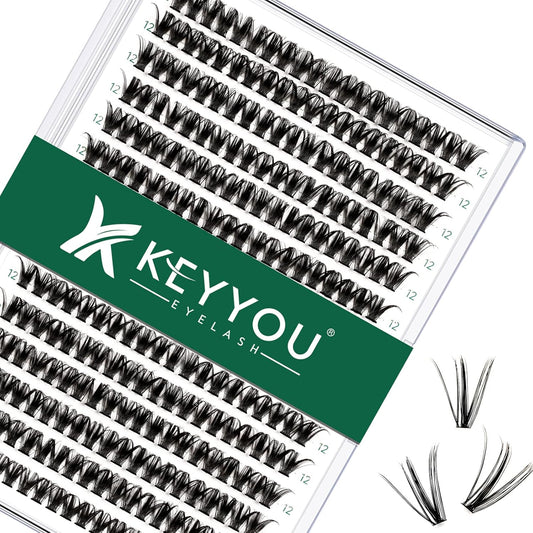 Lash Clusters 300pcs Eyelash Clusters 50D 0.07D Curl 12mm DIY Eyelash Extension KEYYOU Large Tray Volume Soft&Natural Individual Lashes(50D-0.07D,12)