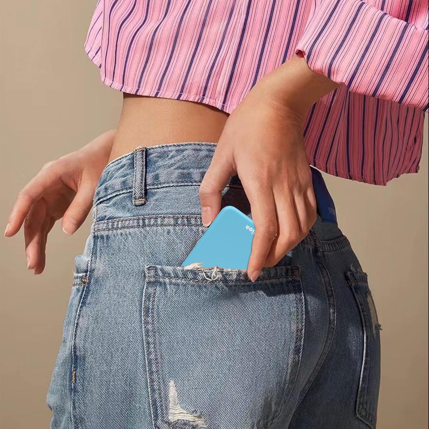 Kintion Rechargeable Pocket Mirror, Double Sided 1X/3X Magnification Compact Vanity Mirror, 3 Color Lights, Dimmable, Small Portable Wallet Mirror, Lighted Travel Mirror for Women Gifts, Blue