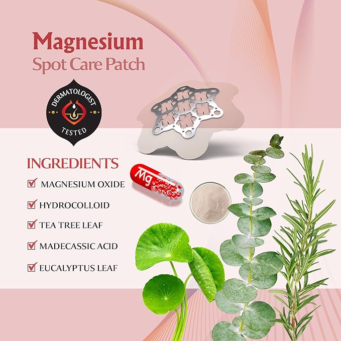 FreeGo Magnesium Acne Patches for Face. Blemish.Zit & Dark Spots from Post-Blemish, Acne .Zit. Self Dissolving,Hydrocolloid, Tee Tree oil & more (M 10pc)