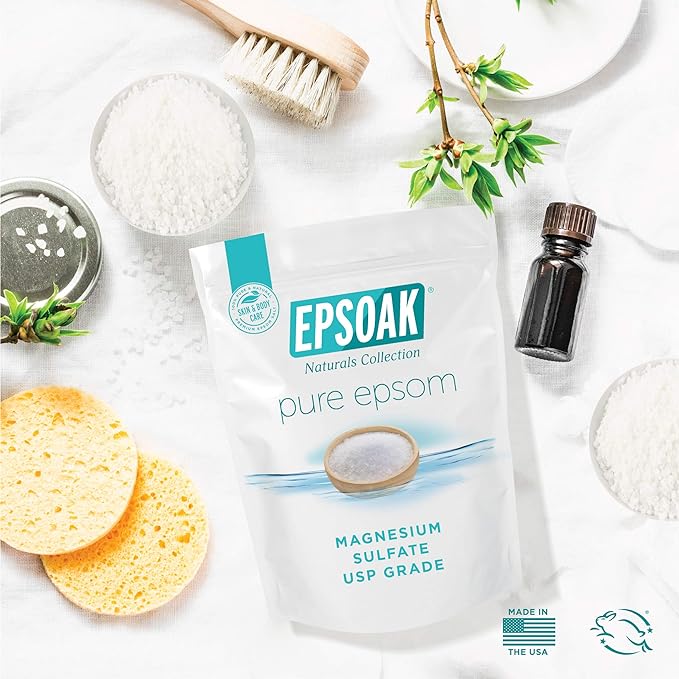 Epsoak Epsom Salt 38 lb. Magnesium Sulfate USP. (Qty. 2 x 19lb. Bags) Resealable Epsom Salt Bulk Bags Unscented, Made in The USA, Cruelty-Free Certified