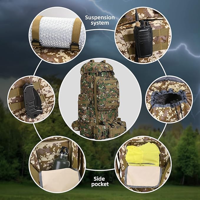 100L Camping Hiking Backpack,Molle military Tactical rucksack backpack,Waterproof Lightweight Hiking Backpack (Woodland Camo-C)