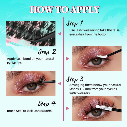 Cluster Lash Extensions 144PCS D Curl Eyelash Clusters with Premium Eyelash Wide Band, Eyelashes Cluster Volume Individual Natural Lashes Cluster(D-Mix,8-18mm)