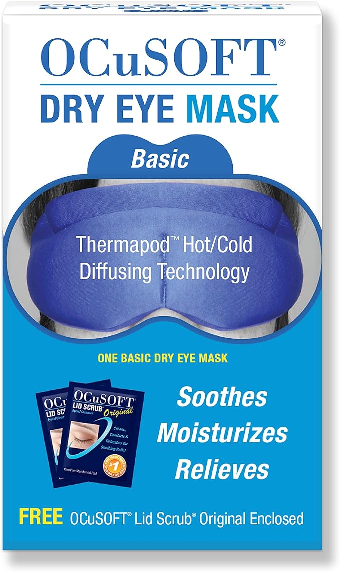 OCuSOFT Lid Scrub Foaming Cleanser & Dry Eye Mask Bundle - Eyelid & Eyelash Cleanser & Reusable Warm Compress Bundle - Soothes Irritated Eyelids - 7.25 fl oz & 1 Thermapod Mask
