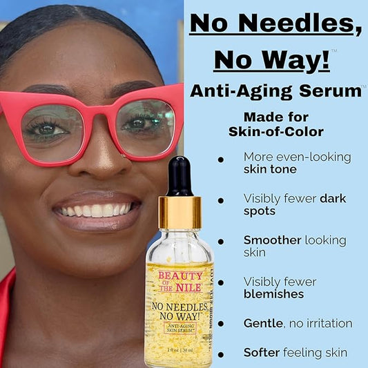 No Needles, No Way!™ Anti Aging Serum for Skin-of-Color, Wrinkles Dark Spots Hydrate Smooth Even Tone Retinol Hyaluronic Acid Beauty of the Nile® 1 Oz