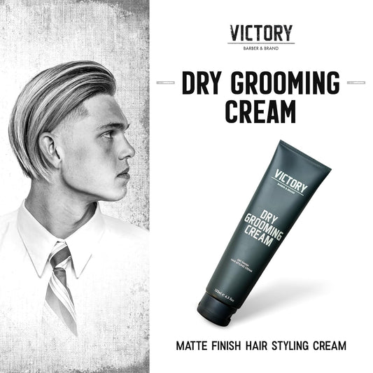 Dry Grooming Hair Cream for Men by Victory Barber & Brand | Men’s Hair Products Made in the USA | Anti Frizz Styling Cream | Wave Pomade for Styling Medium Length Hair with a Natural Finish