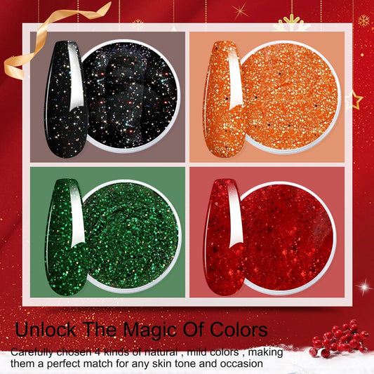 Honey Joy Dip Powder Nail Kit Starter, 4 Colors Halloween Christmas Green Red Black Orange Glitter Dipping Powder Liquid Set with Base Top Coat for Nail Art Manicure Salon DIY, Dip-7pcs-No.11