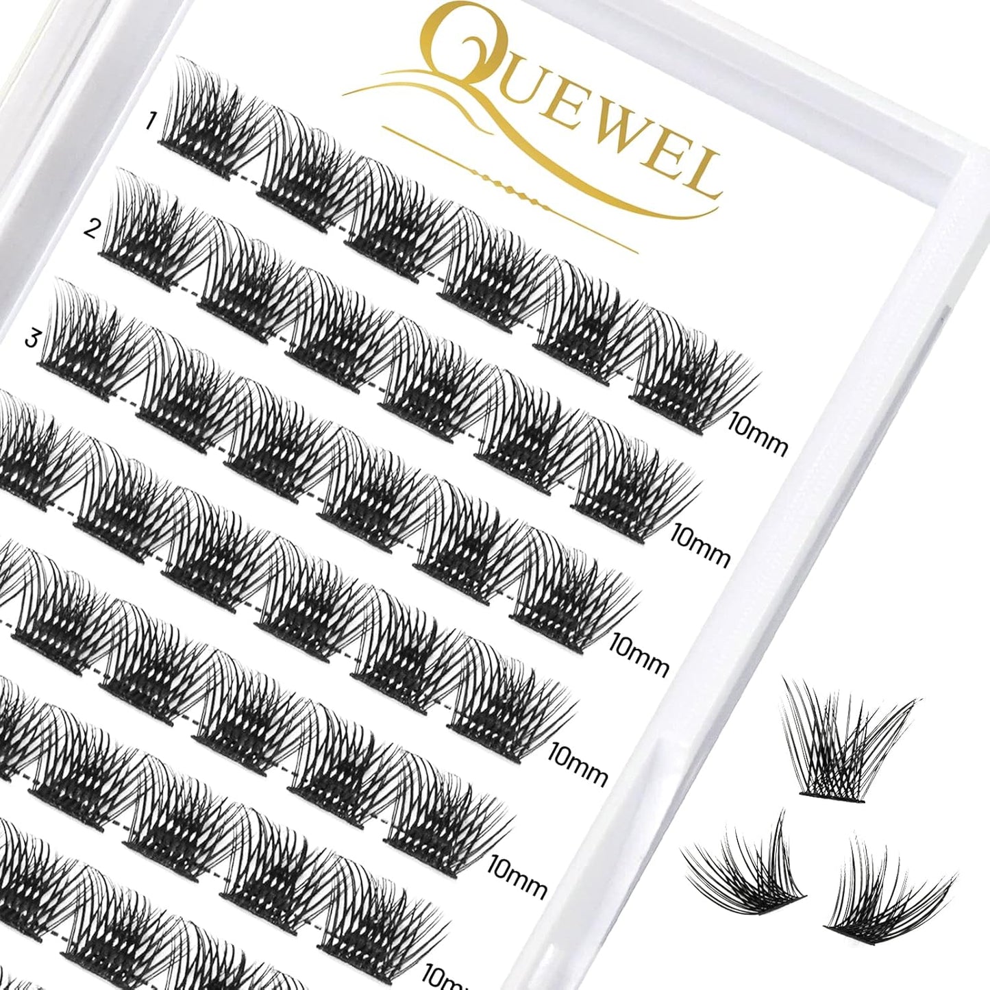 QUEWEL Cluster Lashes 72 Pcs Wide Stem Individual Lashes C/D Curl 8-16mm Length DIY Eyelash Extension False Eyelashes Soft for Personal Makeup Use at Home (H03-C-10)