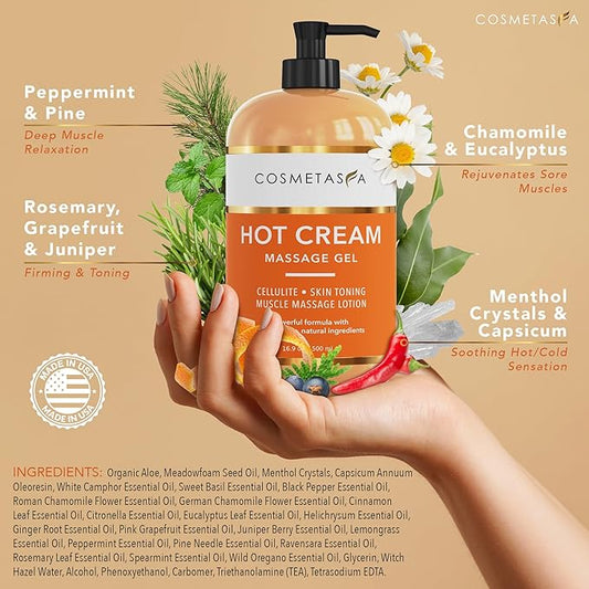 Cellulite Massage Oil, Gel & Mitt - Natural Hot Cream Massage Gel, Oil & Massager - Firm, Tone, Tighten & Moisturize Skin. Soothes Muscles (16.9 oz)