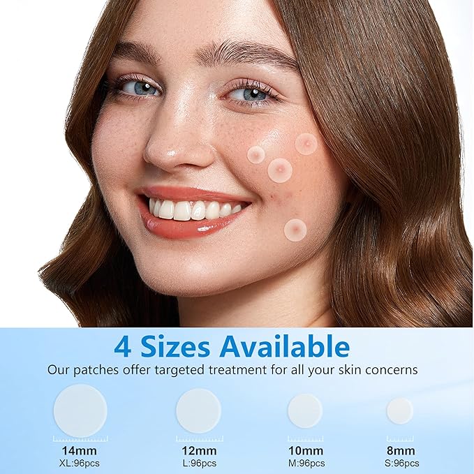 Pimple Patches for Face, 4 Size 360 Counts Acne Patches, Hydrocolloid Patches for Covering Zits and Blemishes, Spot Stickers with Salicylic Acid, Tea Tree Oil & Centella
