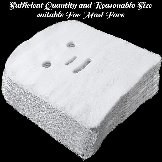 100 Pieces Gauze Mask Large Precut Gauze Face Masks Soft Pads White Net Natural Spa Skin Paper Sheet for Home Beauty Salon DIY Mesh Face Care Beauty Salons