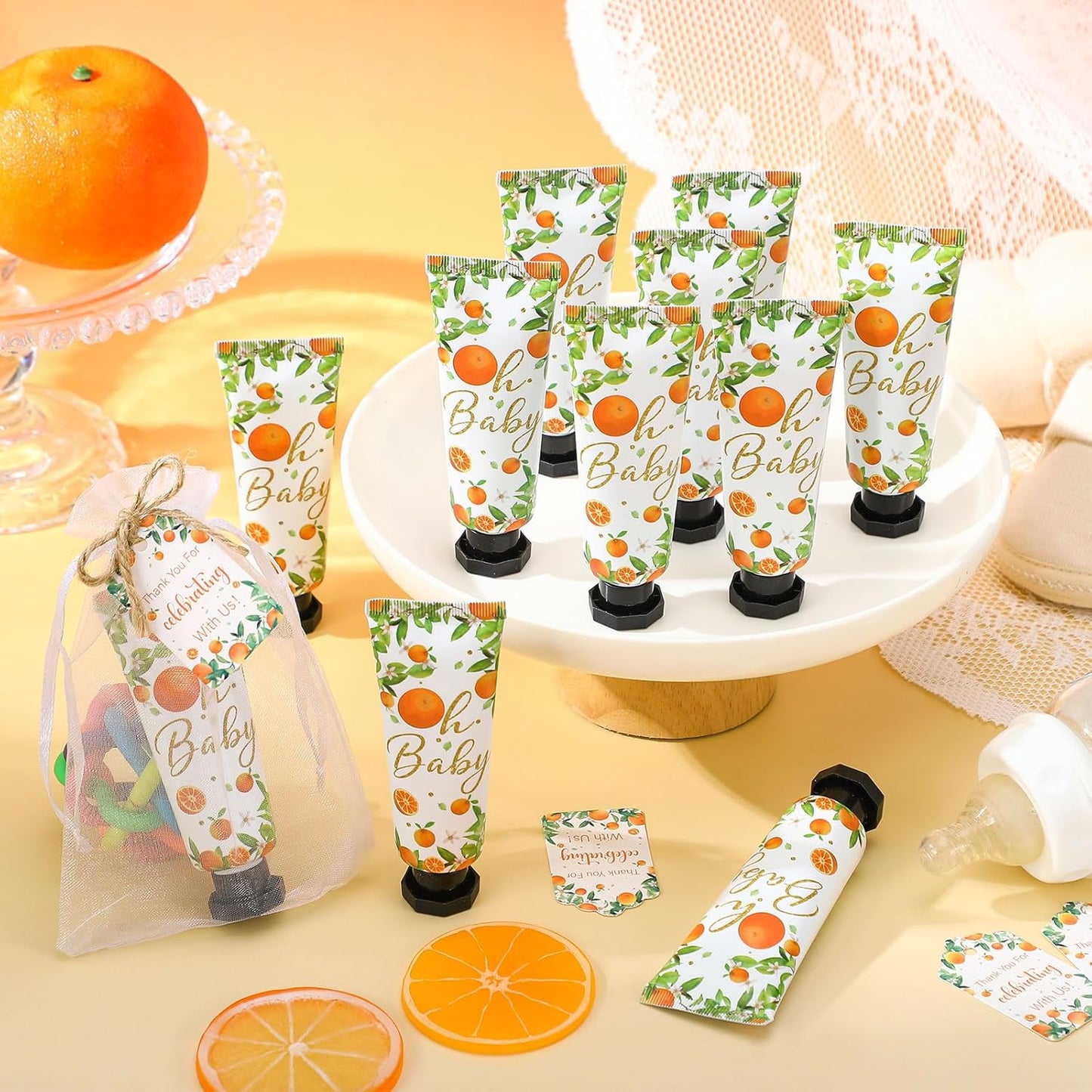 48 Sets Oh Baby Little Cutie Hand Cream Gifts Bulk Baby Shower Favors Travel Size Hand Lotion for Dry Cracked with Tags Organza Bags Shower Party Supplies for Guest Kids
