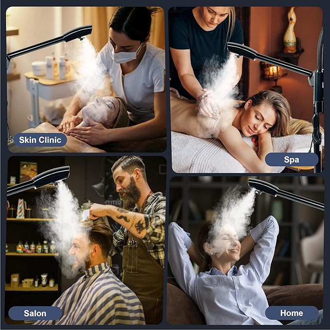 KINGSTEAM Professional Facial Steamer, 2 in 1 Ozone Facial Steamer on Wheels with 3X Magnifying Lamp, Hot Mist Steam Machine with Time Preset Function for Face Spa, Home, Aromatherapy and Skin Clinic