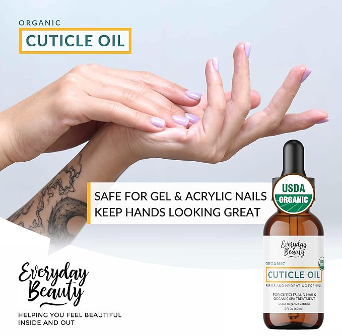 Organic Cuticle & Nail Oil - Repair, Revitalize & Hydrate Cuticles and Nails - Organic Spa Treatment - For Stronger Healthier Nails and Cuticles - 2 Fl Oz Glass Bottle with Glass Dropper