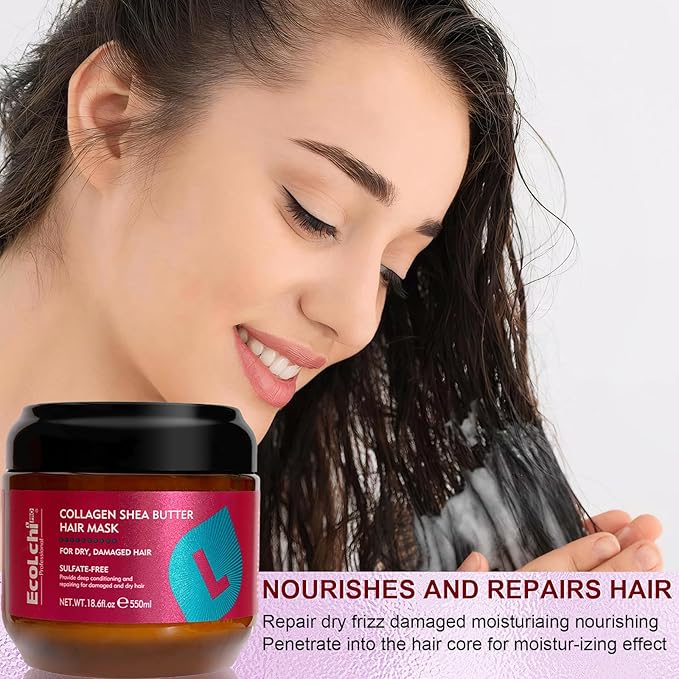 Collagen Shea Butter Hair Mask - Deep Conditioning Hair Treatment Mask Organic Natural Essence for Dry Damaged Hair