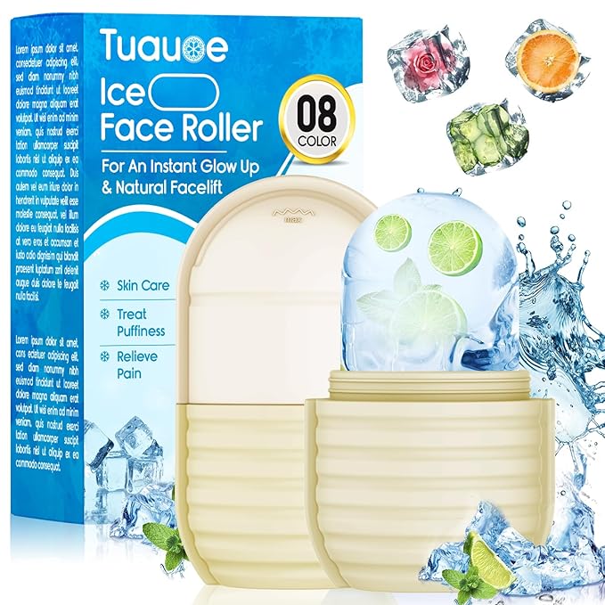 1Pcs Ice Roller for Face, Ice Face Roller, Reusable Silicone Ice Mold for Face, Facial Beauty Ice Roller Skin Care Tools for Shrink Pores Anti Wrinkle Reduce Puffiness (Yellow)