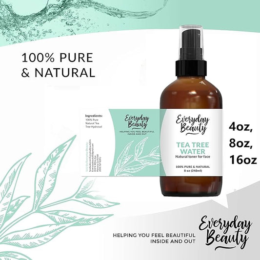 Tea Tree Water Facial Toner - All Natural Hydrating Spray Mist for Face and Hair - 100% All Natural Tea Tree Water Hydrosol 8oz with Fine Mist Cap