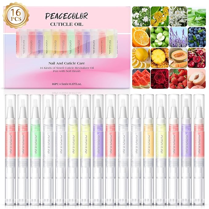 Peacecolor 16Pcs Cuticle Oil Pen for Nails Portable Nail Moist Nail Strengthener Nail Care Kit for Nail Treatment Care Nail Softener and Strengthener