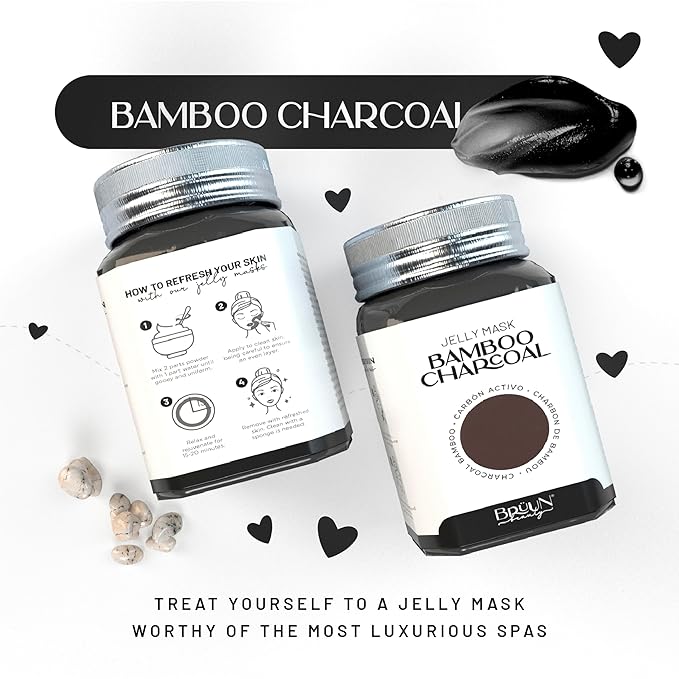 BRÜUN Jelly Mask Jar Bamboo Charcoal Peel-Off Face Care Rubber Mask | 23 fl oz Skin Care Moisturizing Gel Mask Jar Spa Set